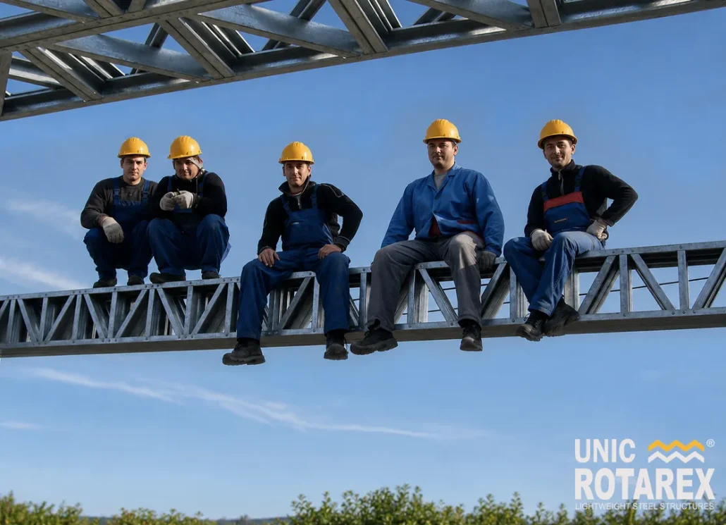 grinda din structura metalica usoara sustine 5 muncitori
